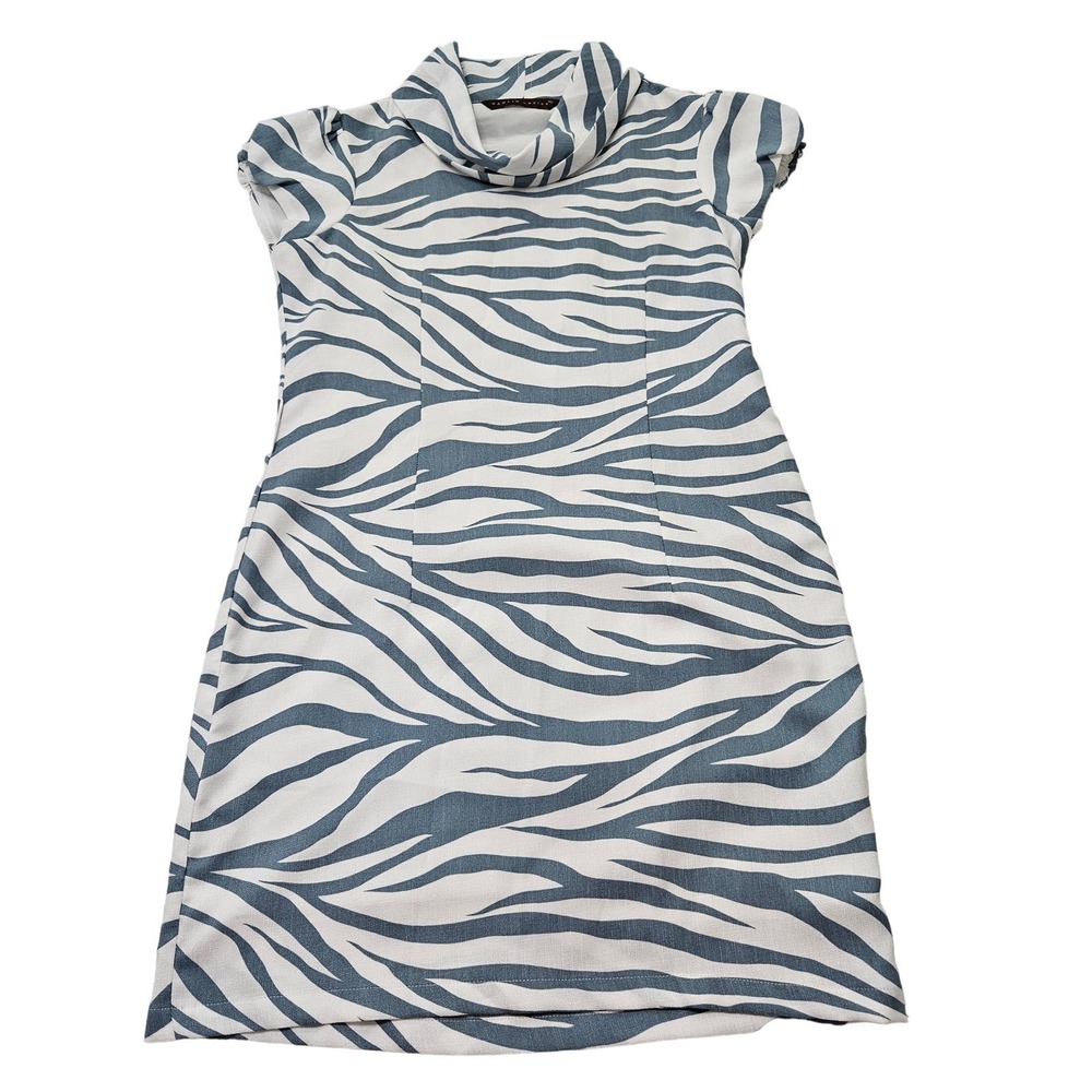 Samlin Ladies Women's Blue Zebra Print Cowl Neck Cap Sleeve Mini Dress. Size‎ XL